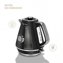Waterkoker - Retro - met thermometer - 1.7L - 2200W - Zwart •