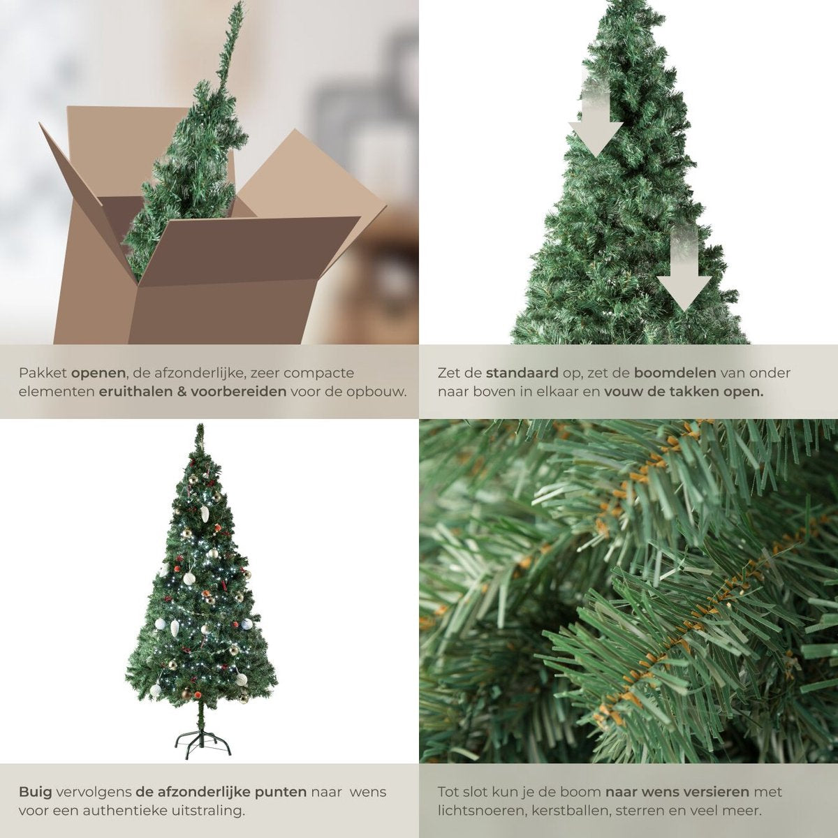 tectake® Kunstkerstboom - Levensecht met flexibele takken - Volumineus - Stabiel en eenvoudig te monteren - Kunstkerstboom als kerstversiering - 180cm - 533 takken - Groen