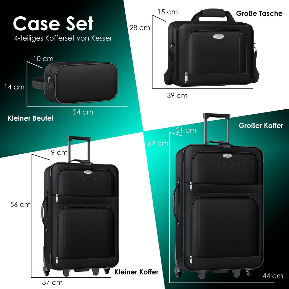 KESSER® Reiskofferset - 4-delig - Trolley - Kofferset - Zwart