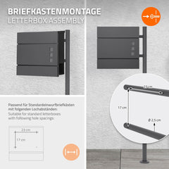 Brievenbusstandaard 40 cm x 120 cm antraciet roestvrij staal ML design