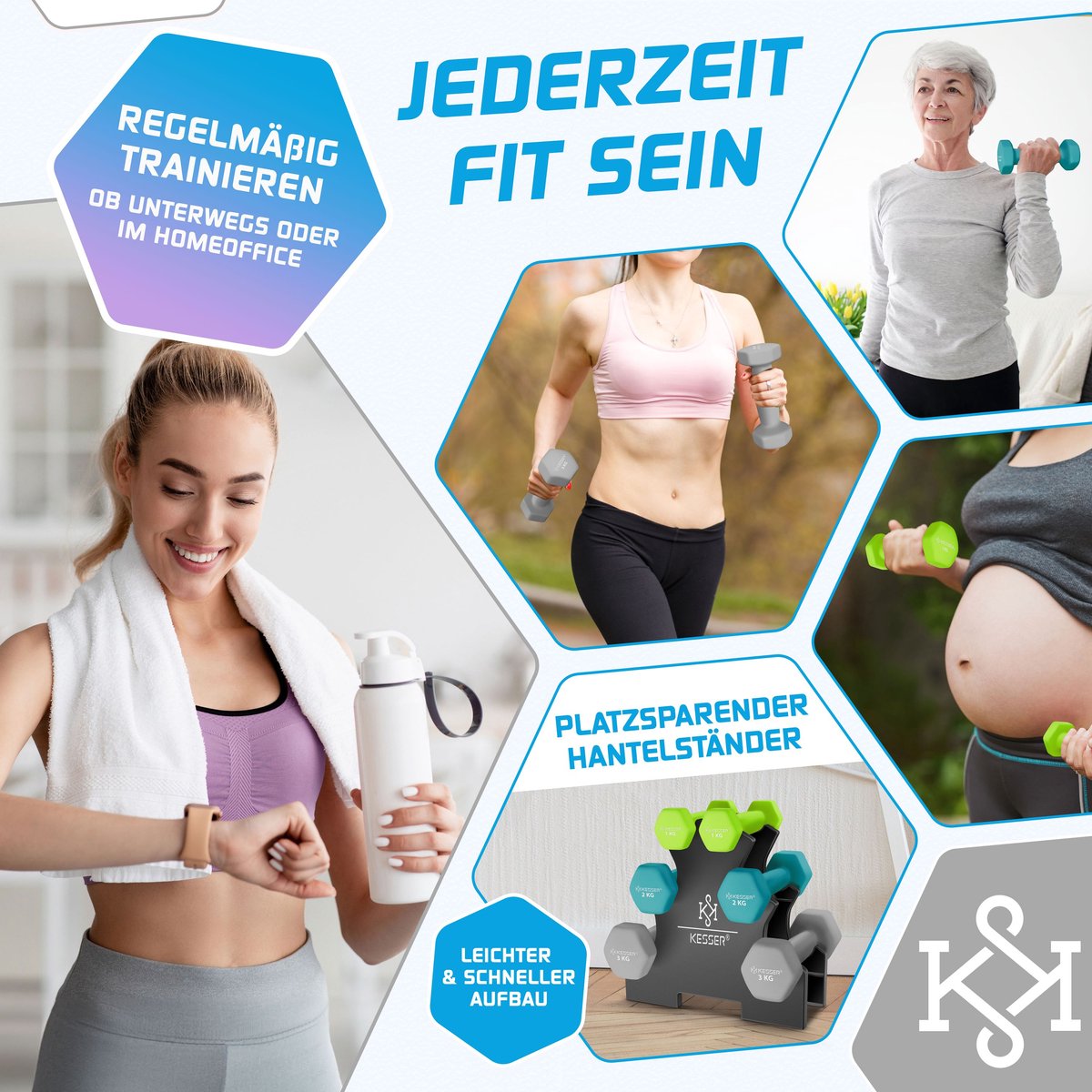 KESSER® Dumbells Set - 3 Paren (2x1, 2 & 3kg) - 12 kg totaal