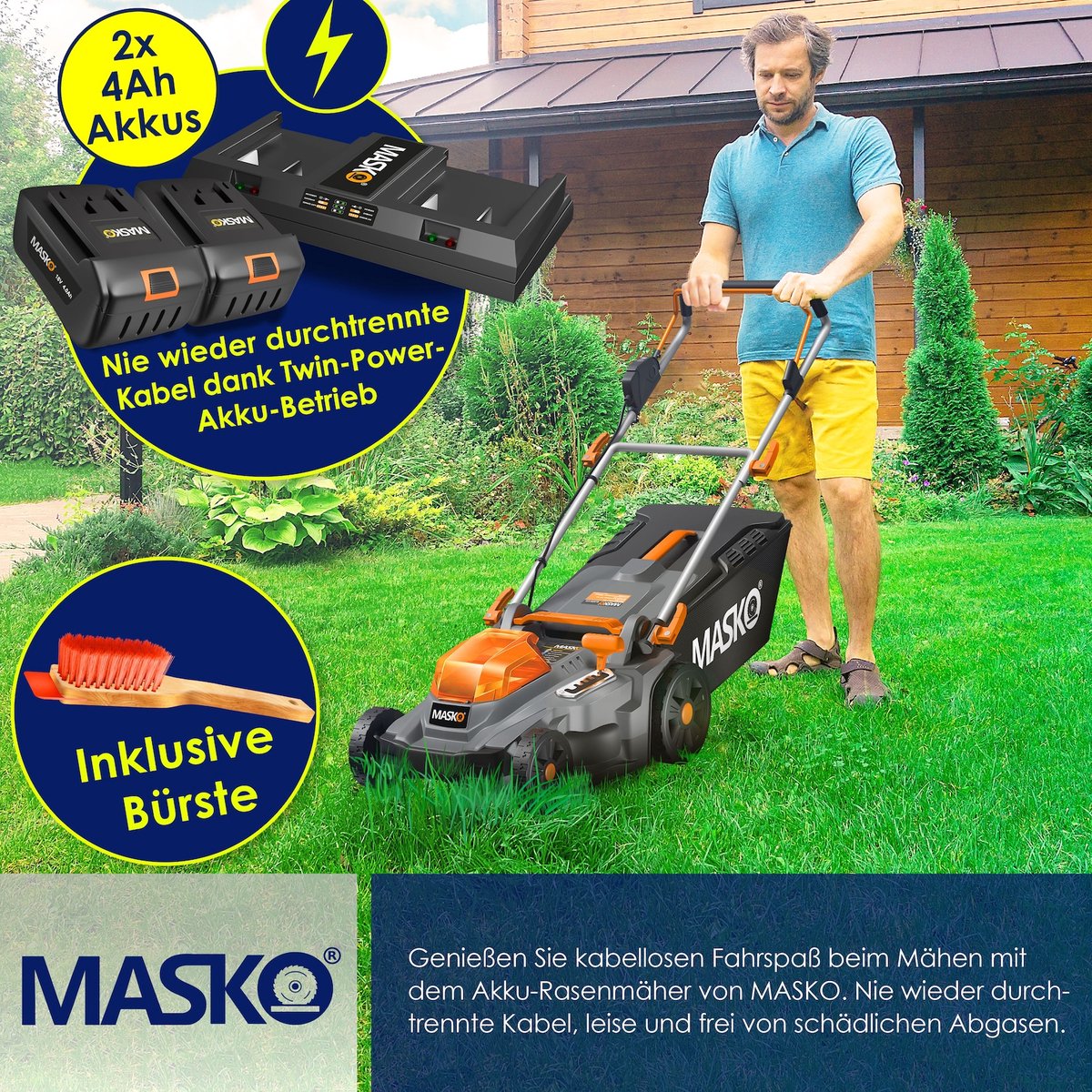 MASKO® Elektrische grasmaaier - Grastrimmer - 37cm - Grijs •