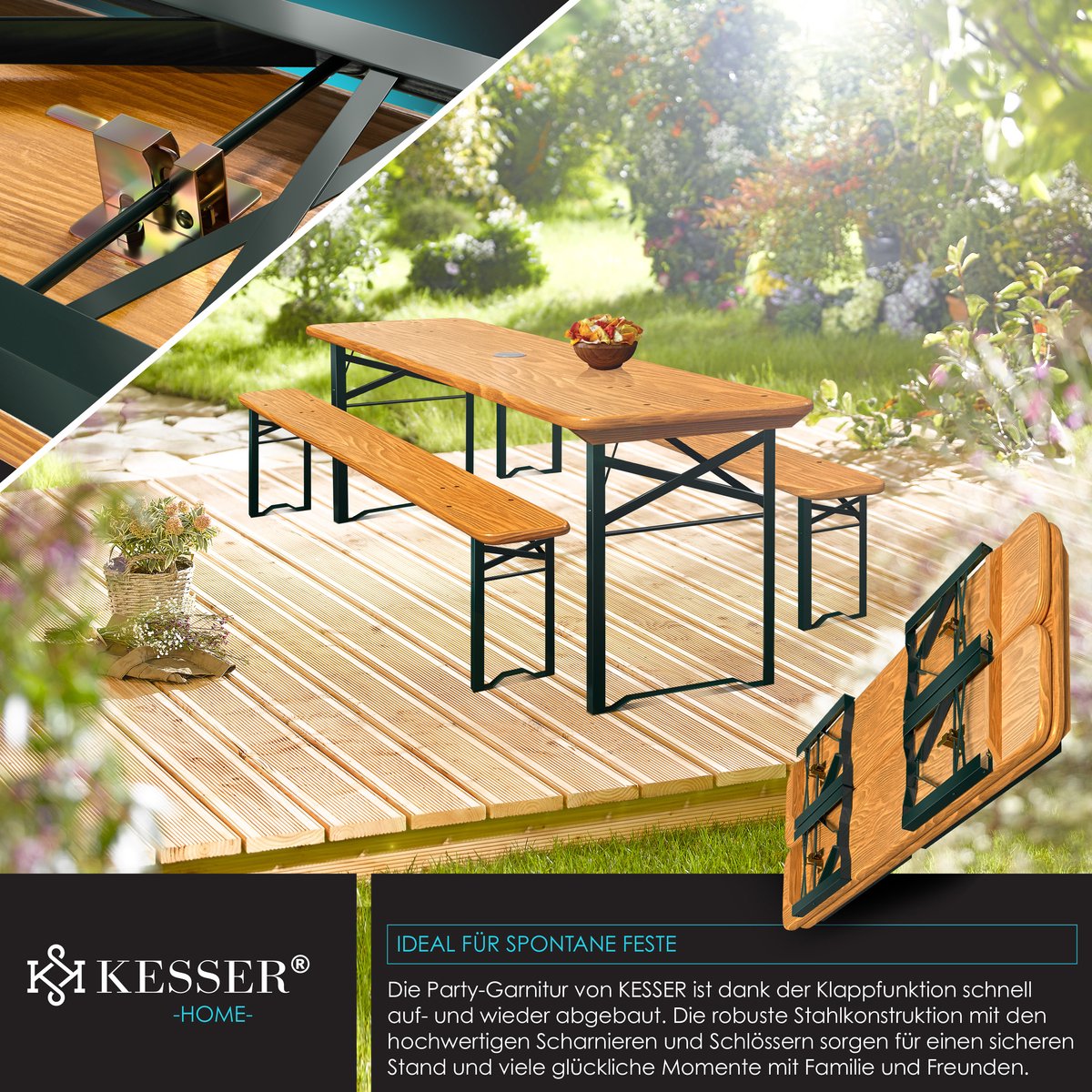 KESSER® Biertafel - Picknicktafel - Opvouwbaar - Bruin - 170x46x75cm