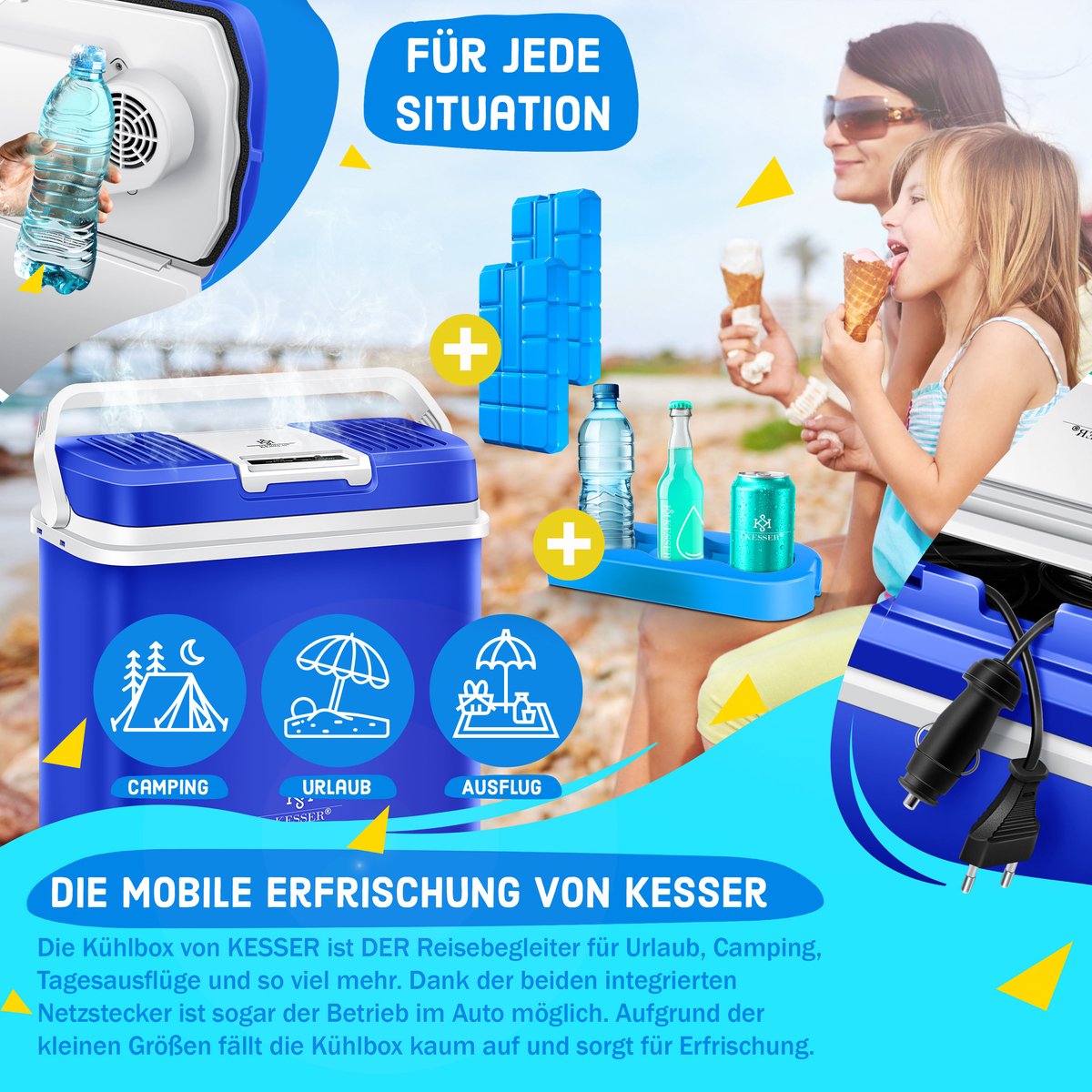 Koelbox Elektrisch – 12V en 230 volt - Coolbox - Frigobox - 24L – Blauw