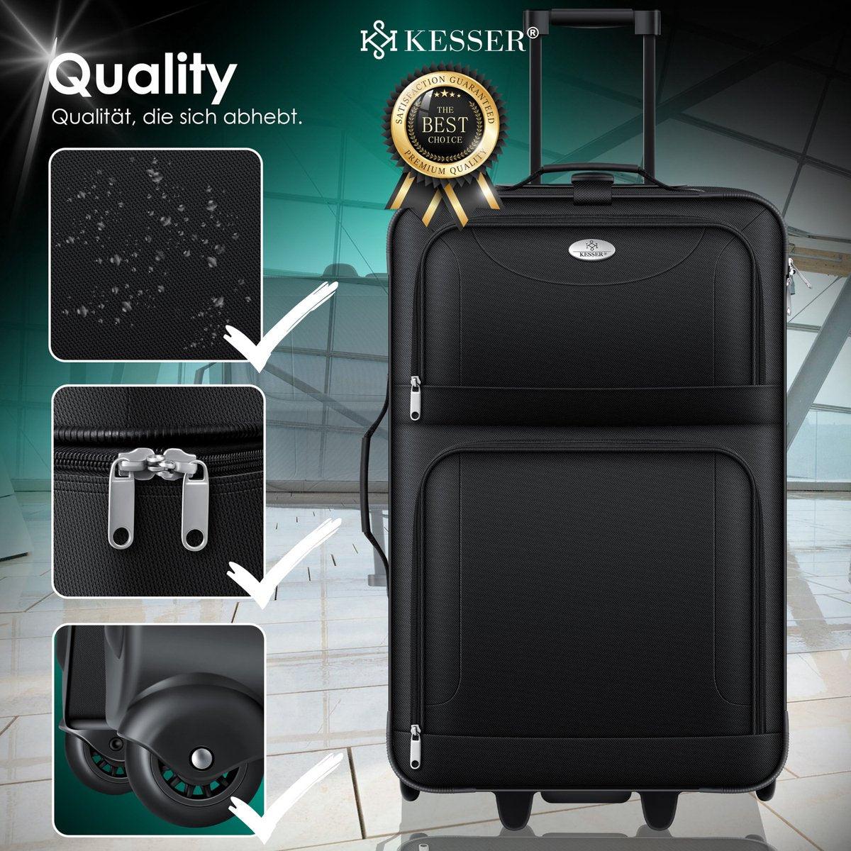 KESSER® Reiskofferset - 4-delig - Trolley - Kofferset - Zwart