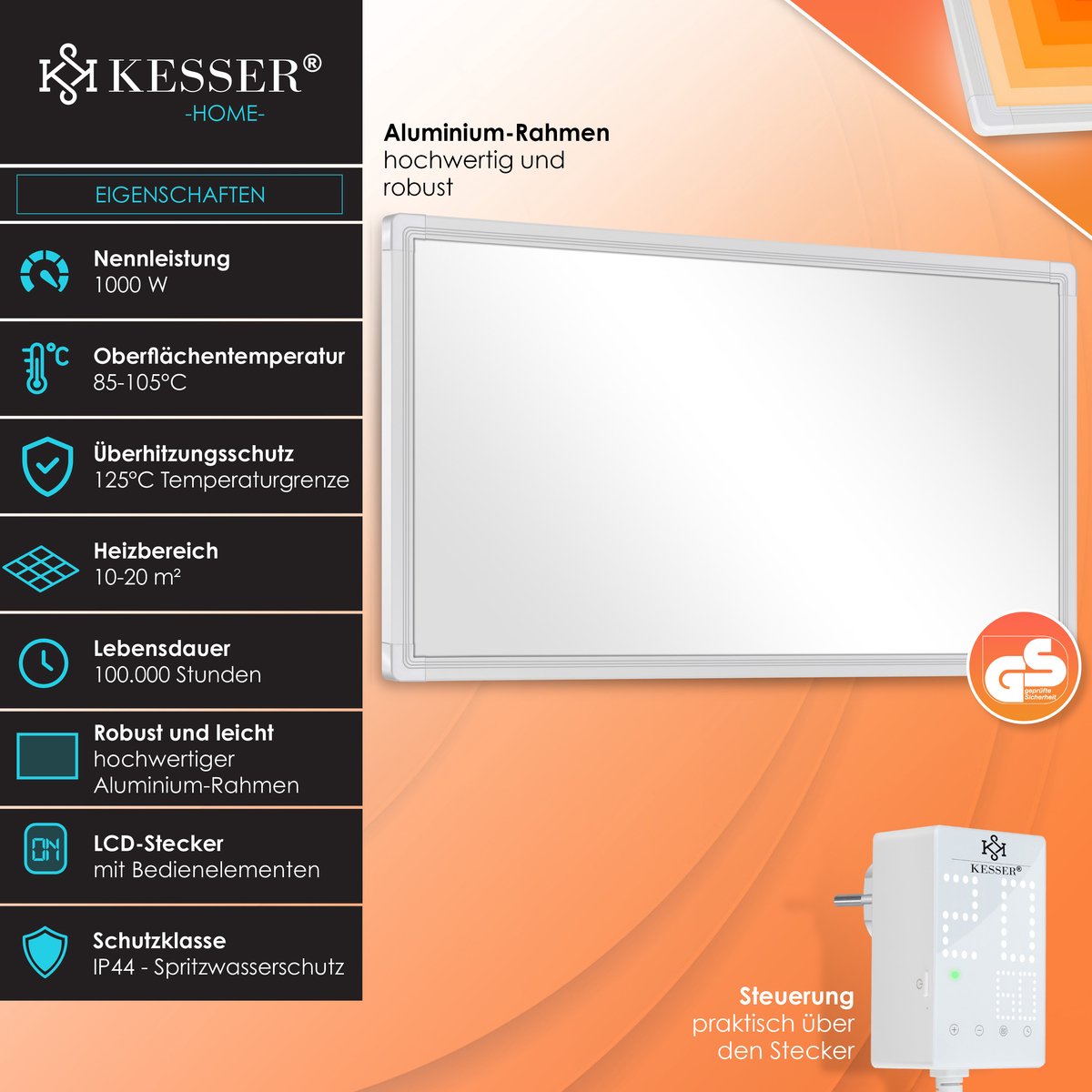 KESSER® Infrarood Verwarming - Verwarmingspaneel - 1000W - Wit