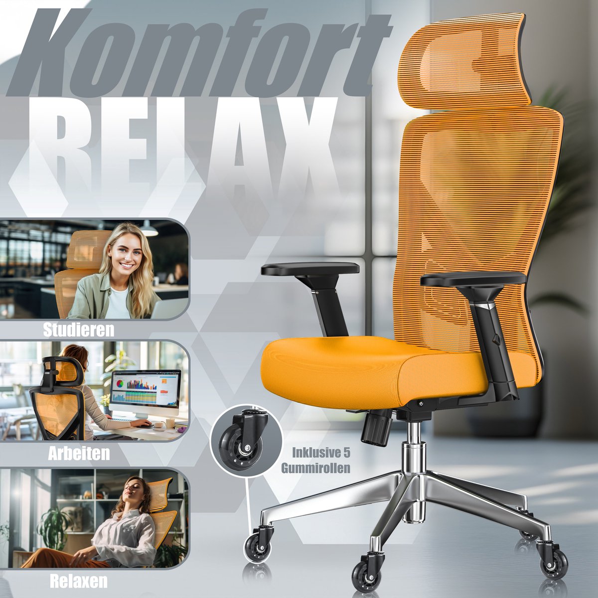 KESSER® Ergonomische Bureaustoel - Gamestoel - Office Chair - Oranje