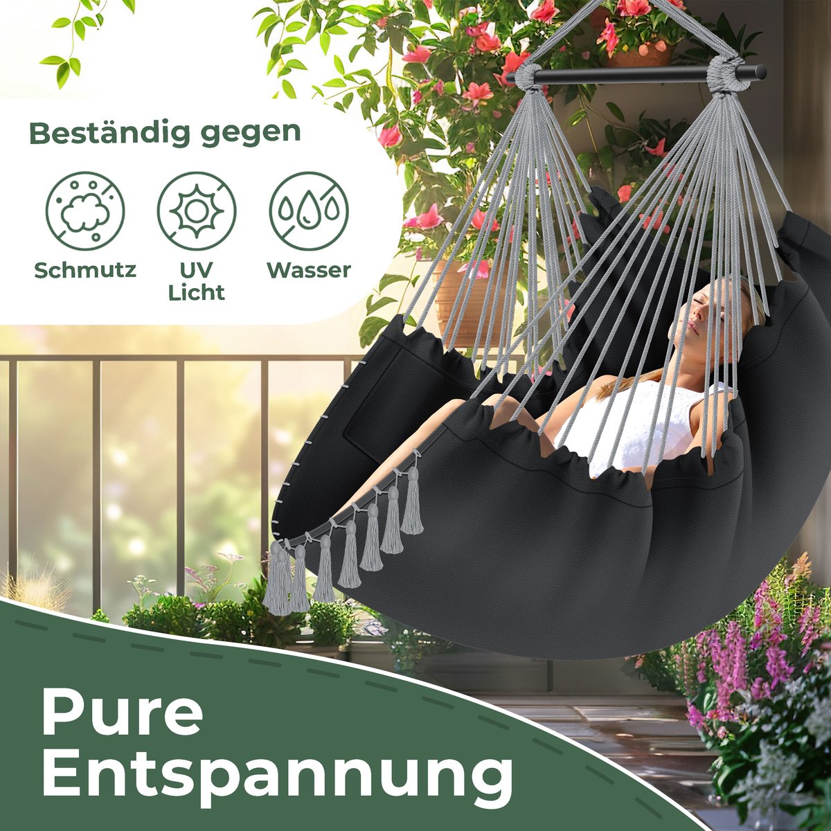 KESSER® XXL Hangstoel - 2 Kussens - Tot 150 kg - Antraciet •