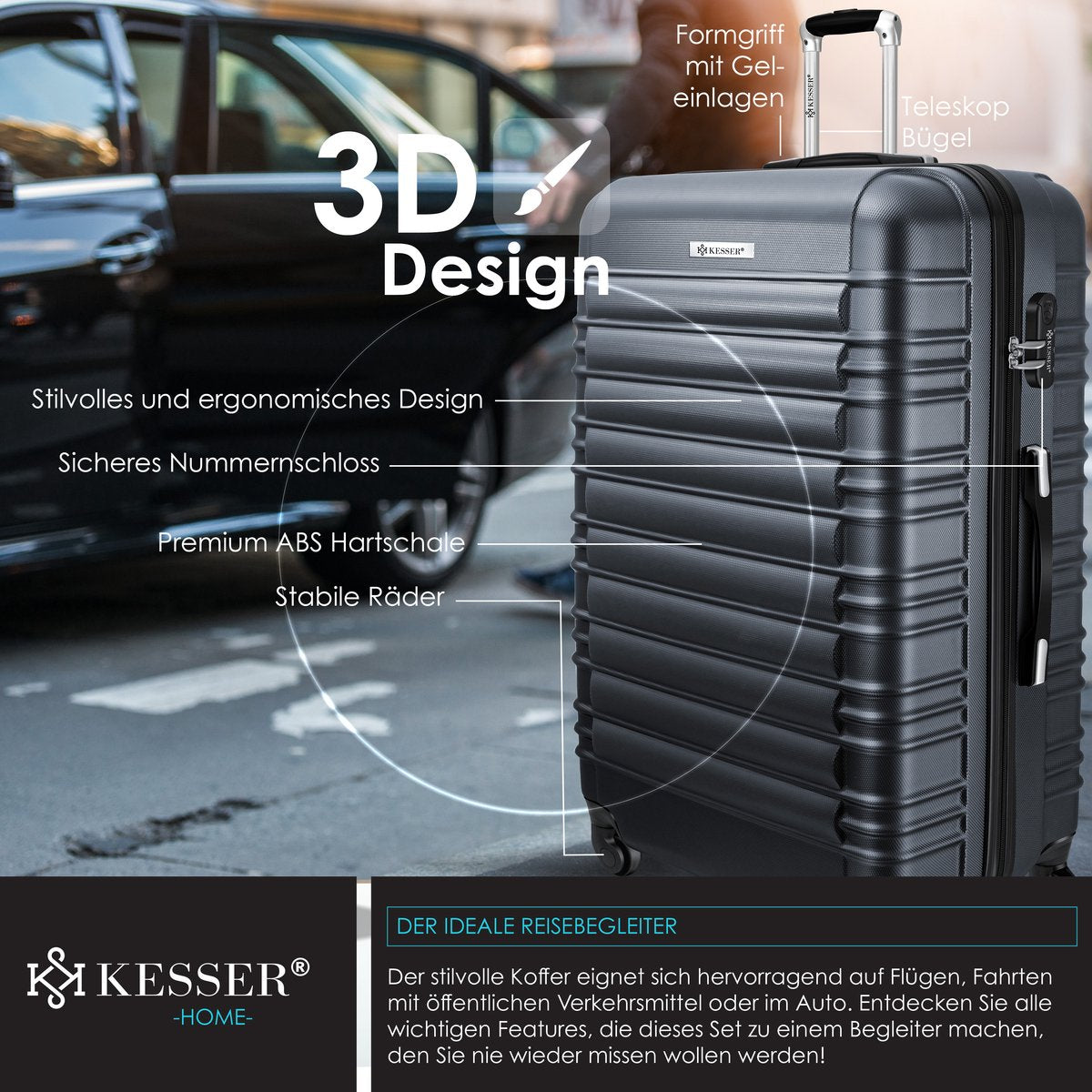 KESSER® Reiskoffer - 120L - ABS - Antraciet
