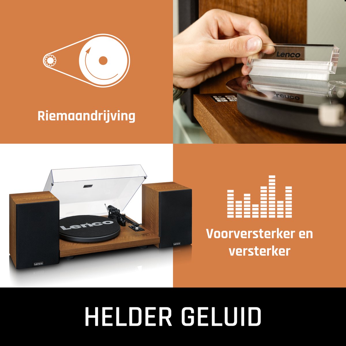 Lenco Platenspeler met Bluetooth - Twee externe Speakers - Ingebouwde Versterker - LS-480WD - Hout