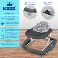 KIDIZ® 4in1 Baby walker - Loopstoel - Loopwagen - Opvouwbaar - Grijs