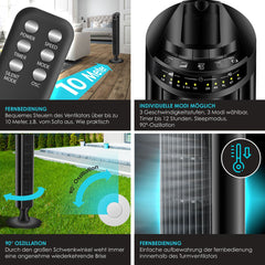 KESSER® Torenventilator - Fluisterstil - Oscillatie - Zwart •