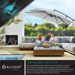 Zweefparasol - Tuinparasol - Parasol 250 cm - Met voet - Met Parasolhoes - Lichtgrijs - KESSER®