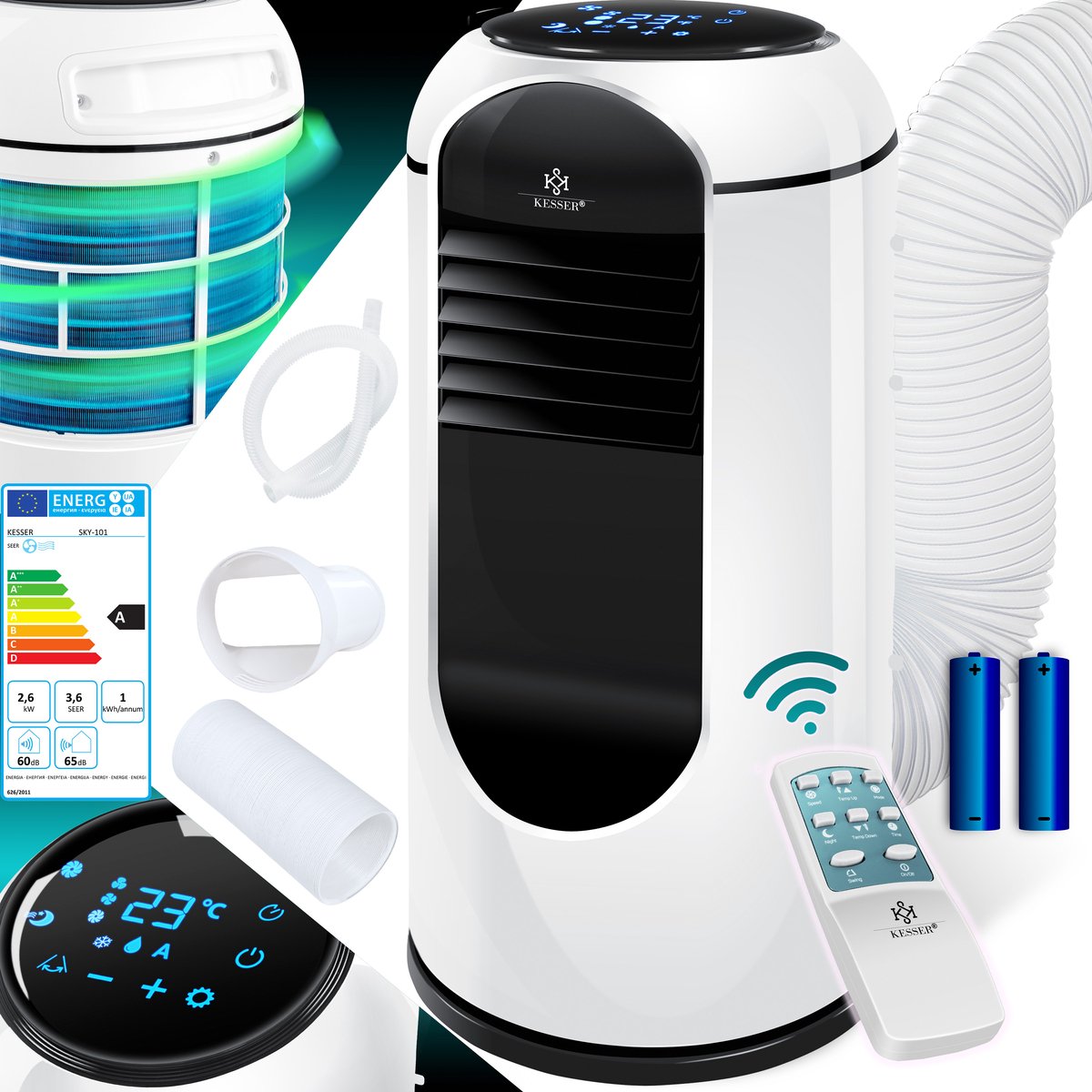 KESSER® 4in1 Mobiele airconditioning - Luchtontvochtiger - 9000BTU - Wit
