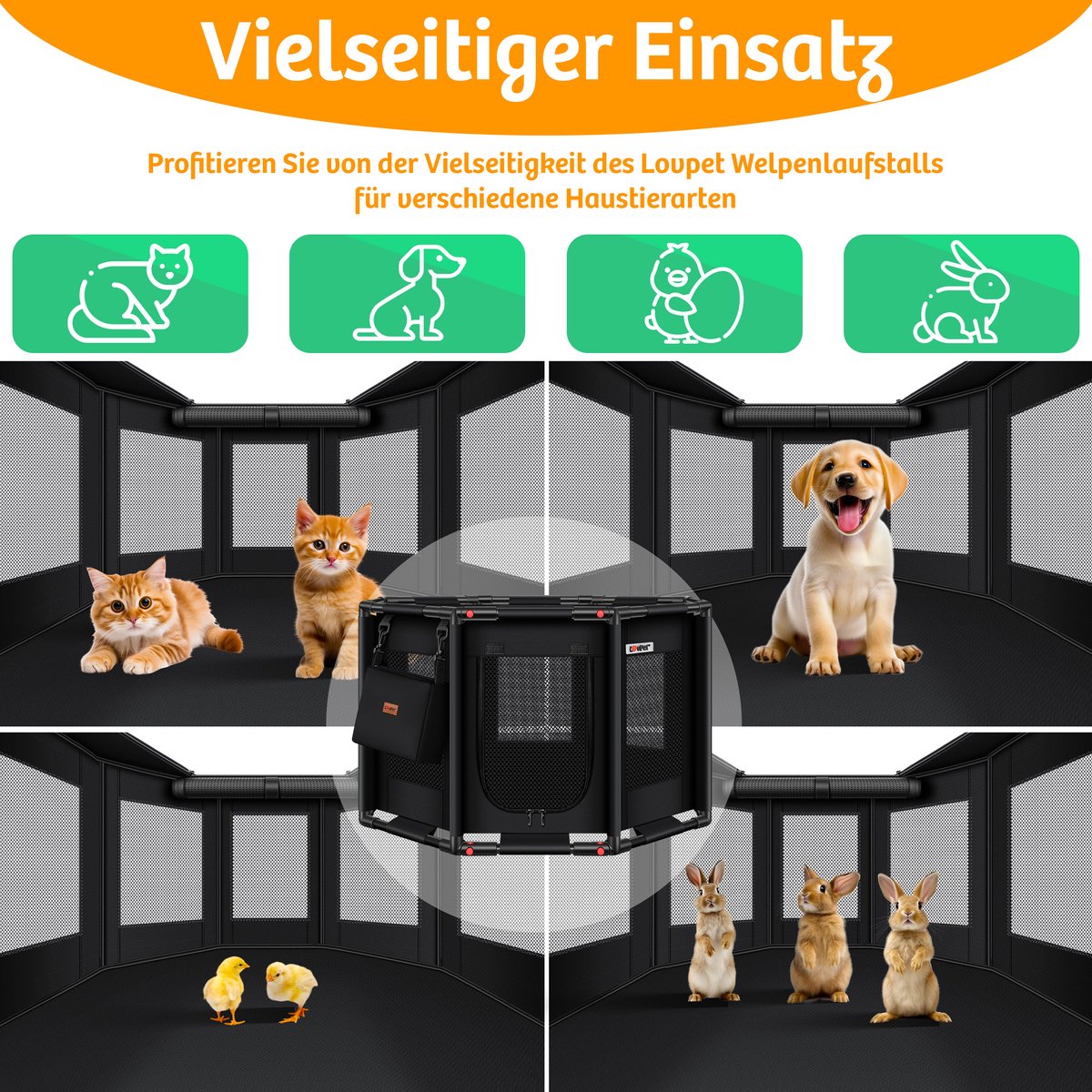 LOVPET® Puppyren opvouwbaar Hondenren Binnen & Buiten Hondenbench Ren voor Honden Katen & Knaagdieren - Konijnenren