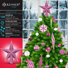KESSER® Kerstballen 105-delige Kerstversiering Set - Kerstboomversiering met Plastic Doos voor Kerstboom Kerstballen Kerstdecoratie - Roze / Wit