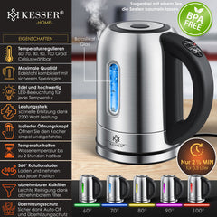 KESSER® RVS Waterkoker - 1,7L - 2200W - Warmhoudfunctie - Zilver