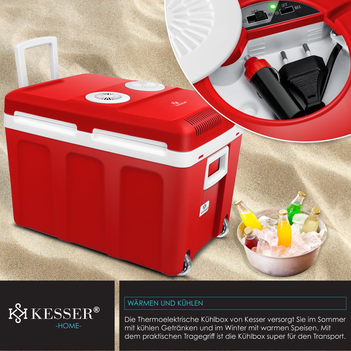 Koelbox Elektrisch – 12V en 230 volt - Coolbox - Frigobox - 40L – Rood