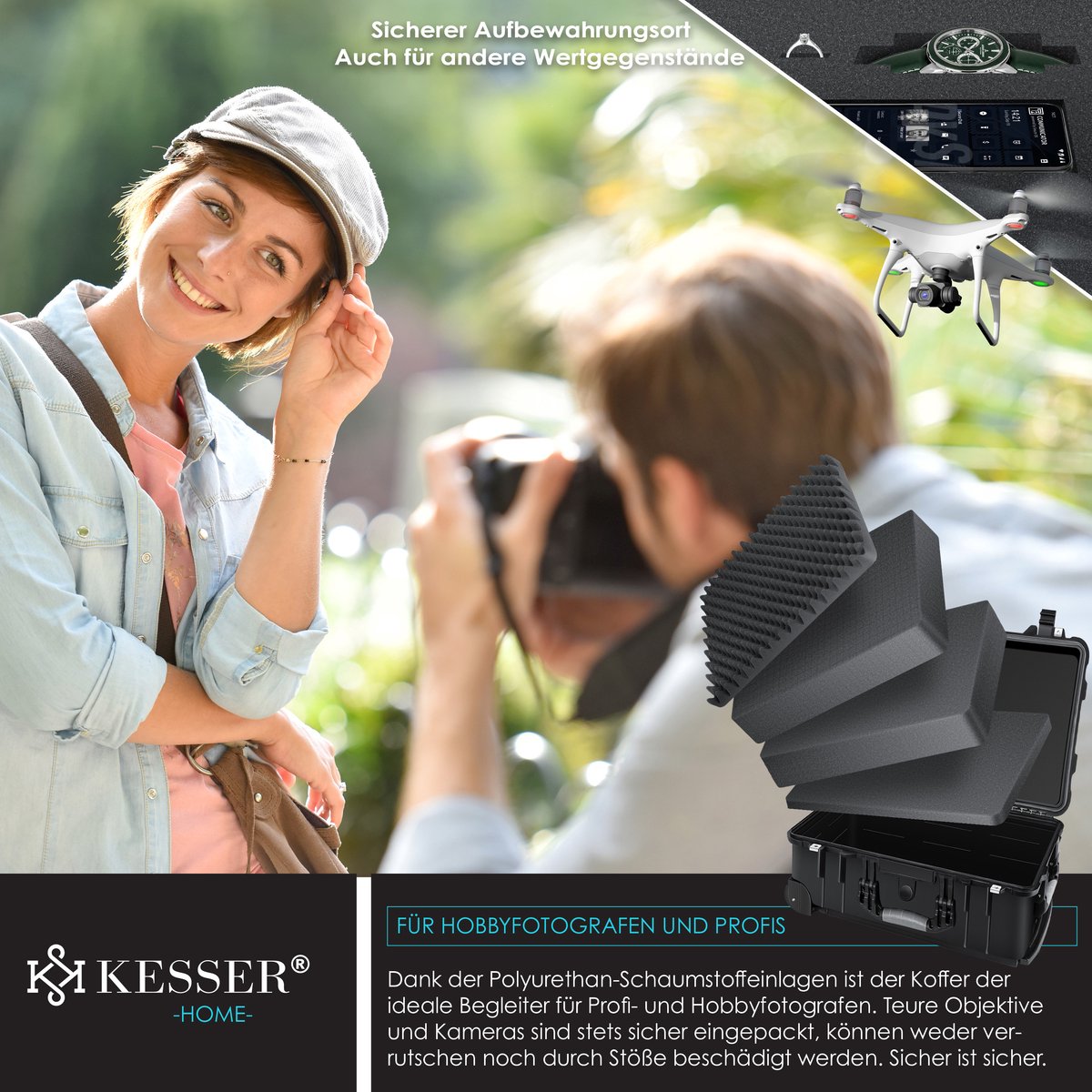 KESSER® Camera Koffer met Wielen - Weerbestendig - Zwart
