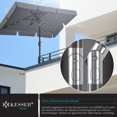 KESSER® Parasol LED Solar Stokparasol met Zwengel Incl. 2in1 Beschermhoes Transporttas, Tuinparasol, Parasol voor Balkon Tuin & Terras Verstelbaar Buigbaar Balkonparasol - Hoekig, Antraciet