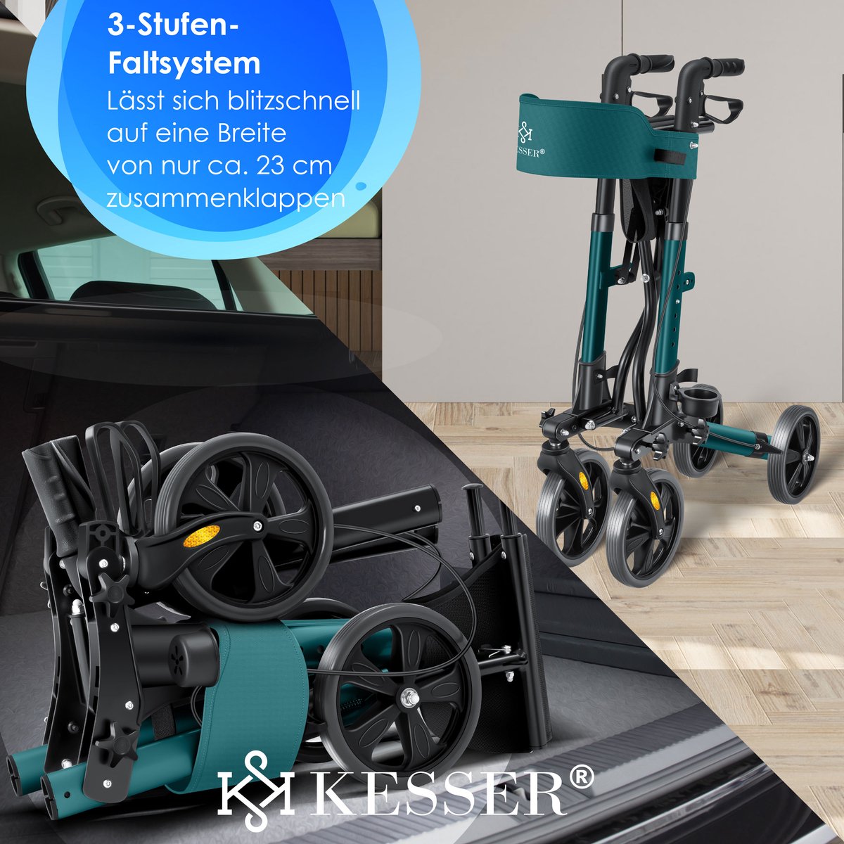 KESSER - Lichtgewicht Rollator - Dubbel Opvouwbaar - Groen