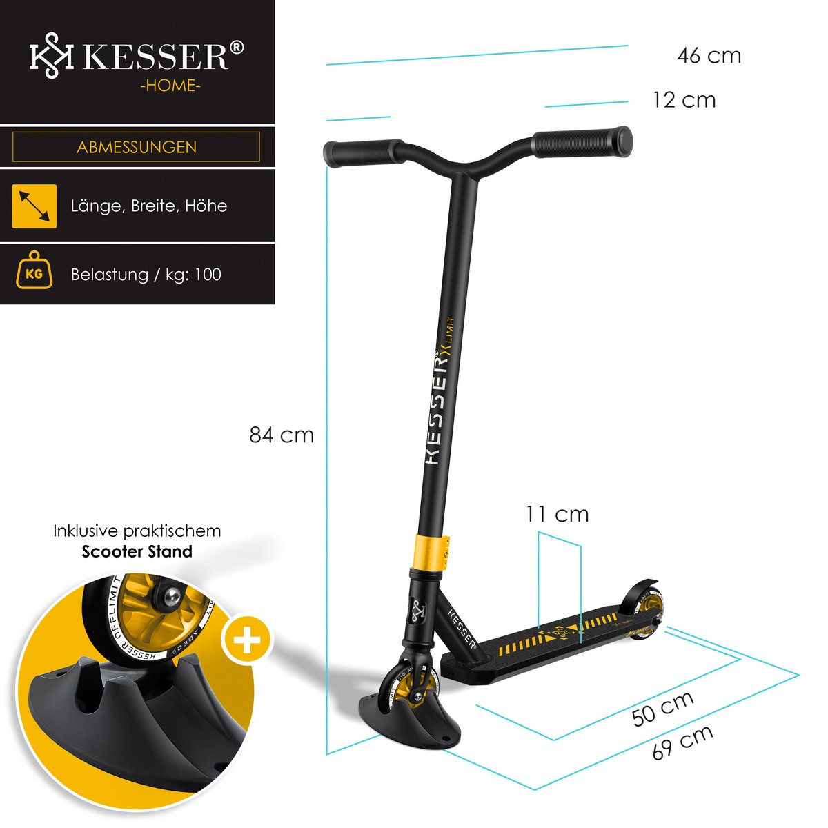 KESSER® Stuntstep - Step voor Volwassenen en Kinderen - Zwart
