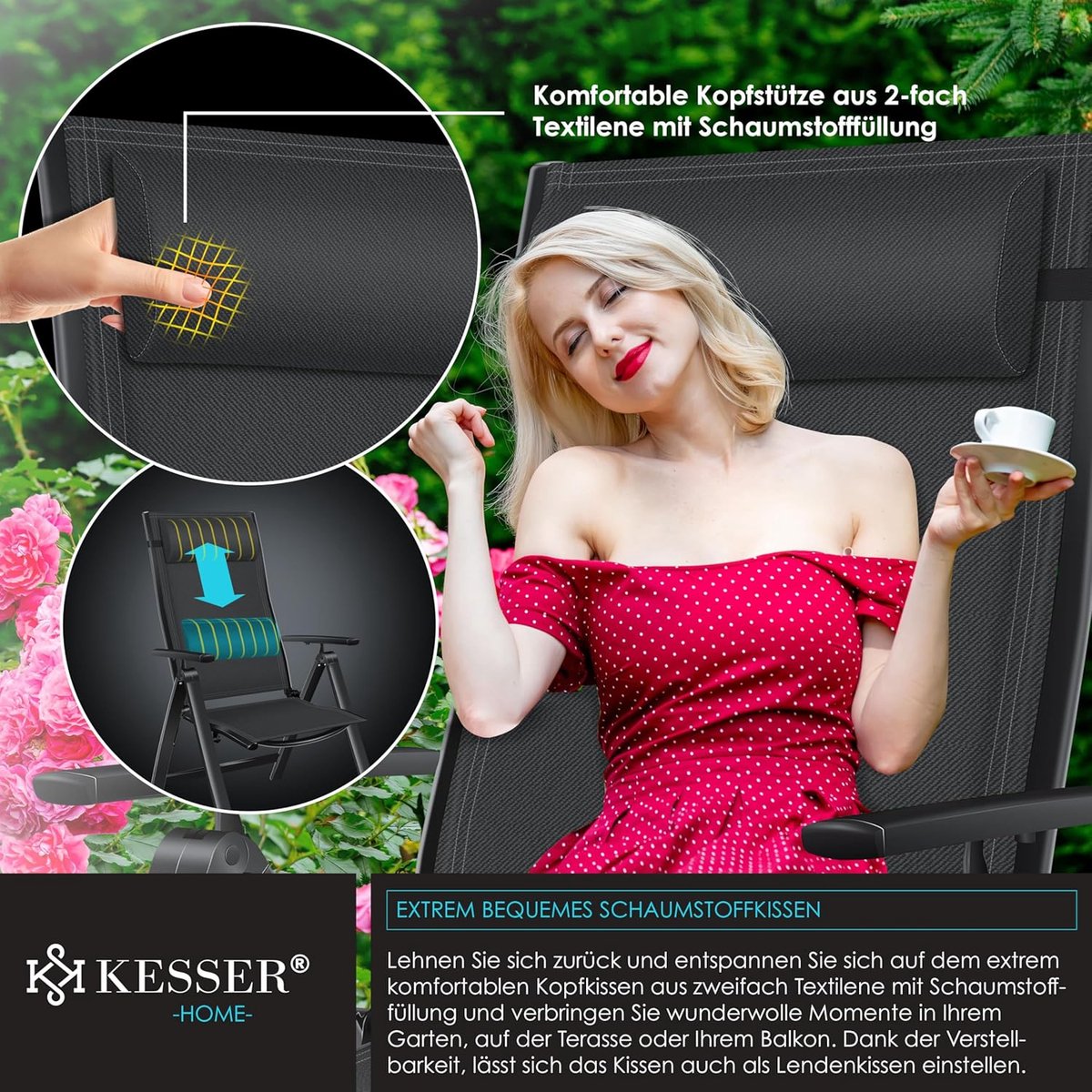 KESSER® Tuinstoel Opklapbaar - Set van 2 - Antislip - Zwart