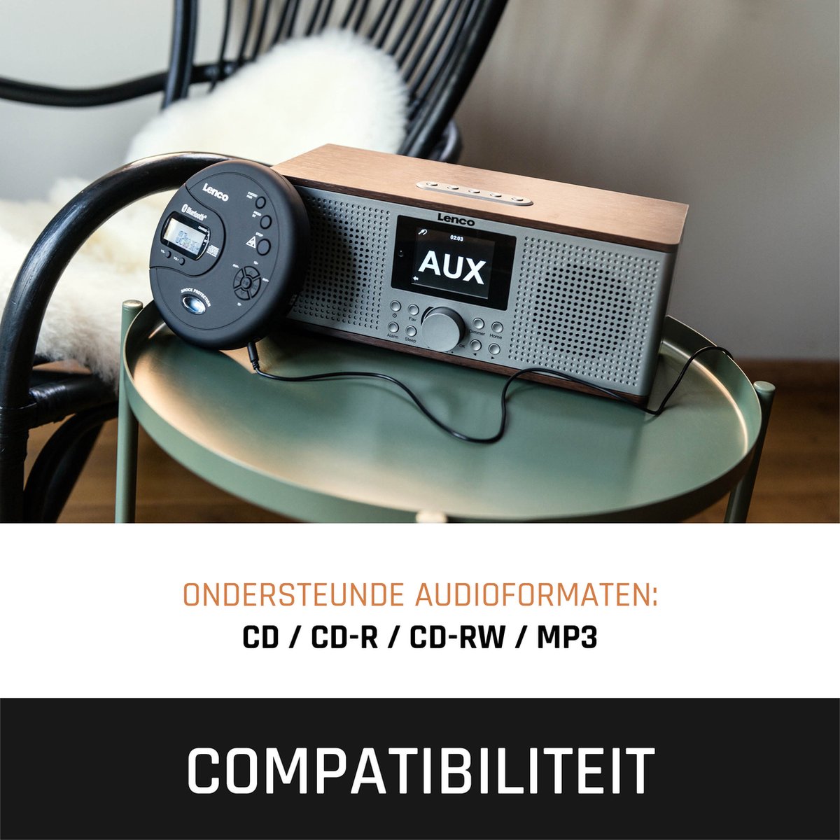Lenco CD-300BK Discman - Draagbare Bluetooth CD en MP3 Speler - Anti-Shock Bescherming en oplaadbare Batterij - Zwart