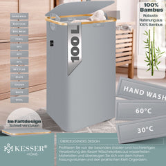KESSER® Wasmand met Deksel - 100 Liter - Grijs