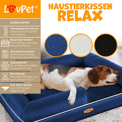 LovPet® Hondenmand Orthopedisch Hondenbed Hondenkussen Relax, Inclusief Kom + 3X Kauwbotten, Hondenbank voor Kleine, Middelgrote & Grote Honden, Hoes Afneembaar en Wasbaar - M (91 x 71 x 25 cm), Marineblauw
