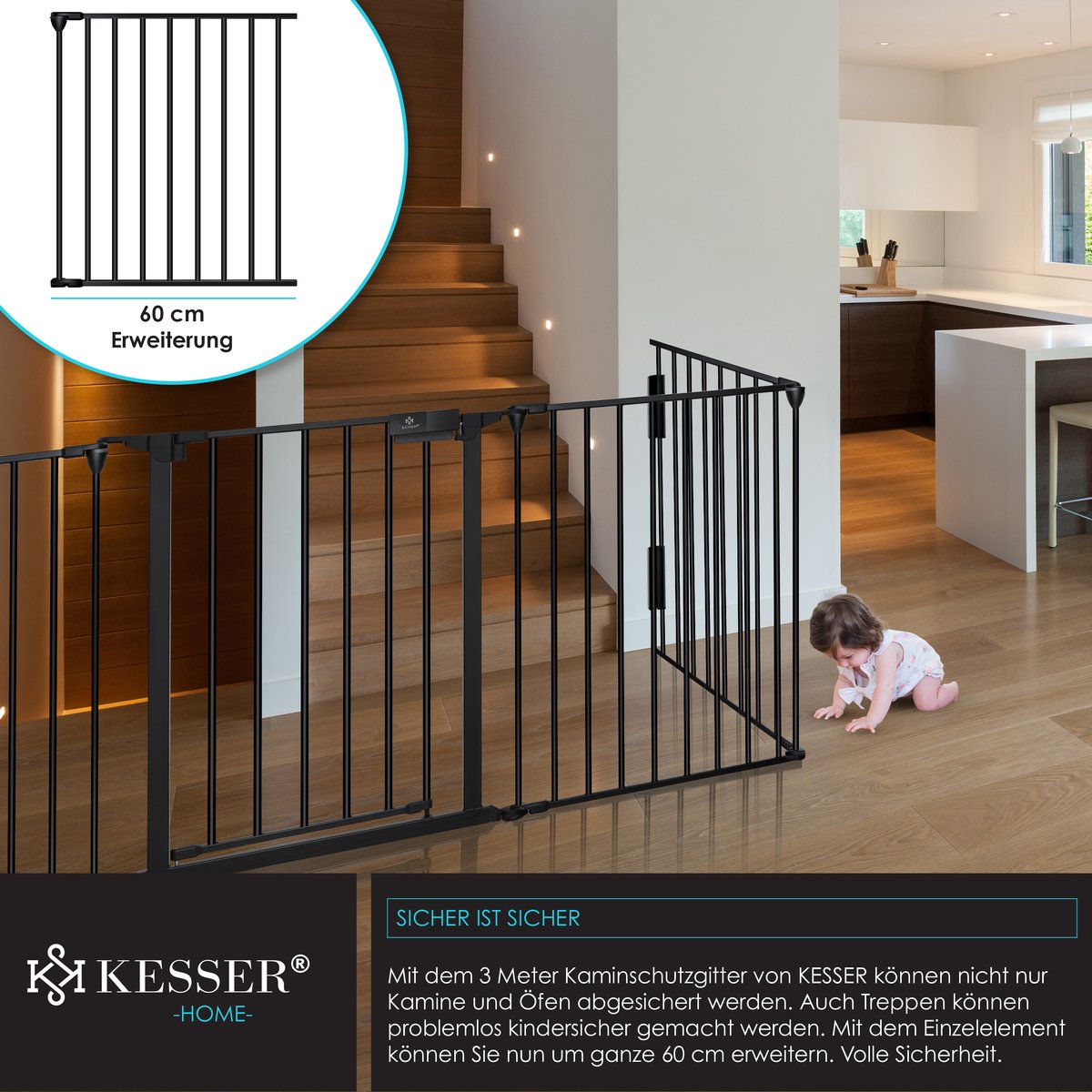 KESSER® Veiligheidshek - Vonkenscherm - Openhaard hek - Haardwacht - Haardbescherm - Veiligheidshekje voor Kinderen - Zwart