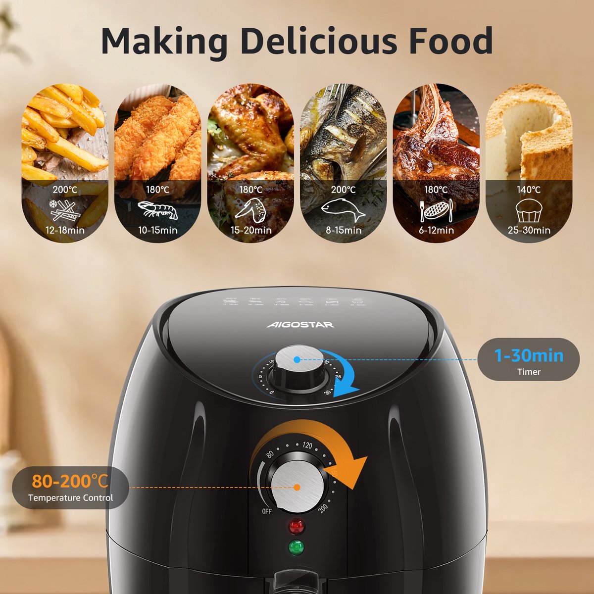 Aigostar Airfryer - Heteluchtfriteuse - 3,5L - 1500W - Zwart
