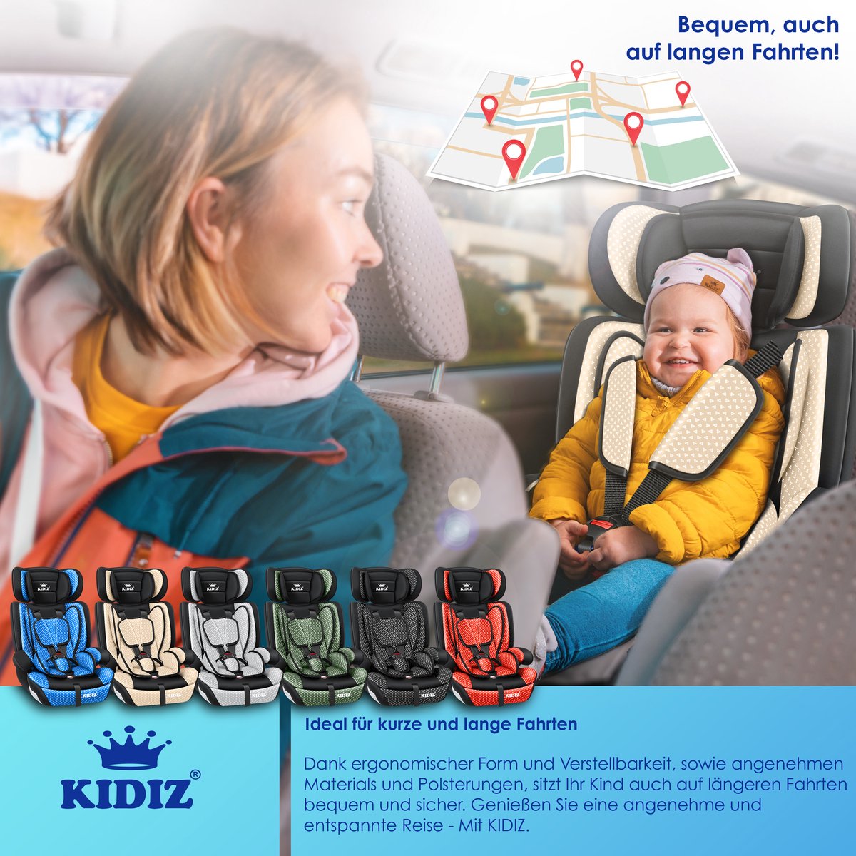 KIDIZ® Autostoeltje - 5-punts veiligheidsgordel - Beige