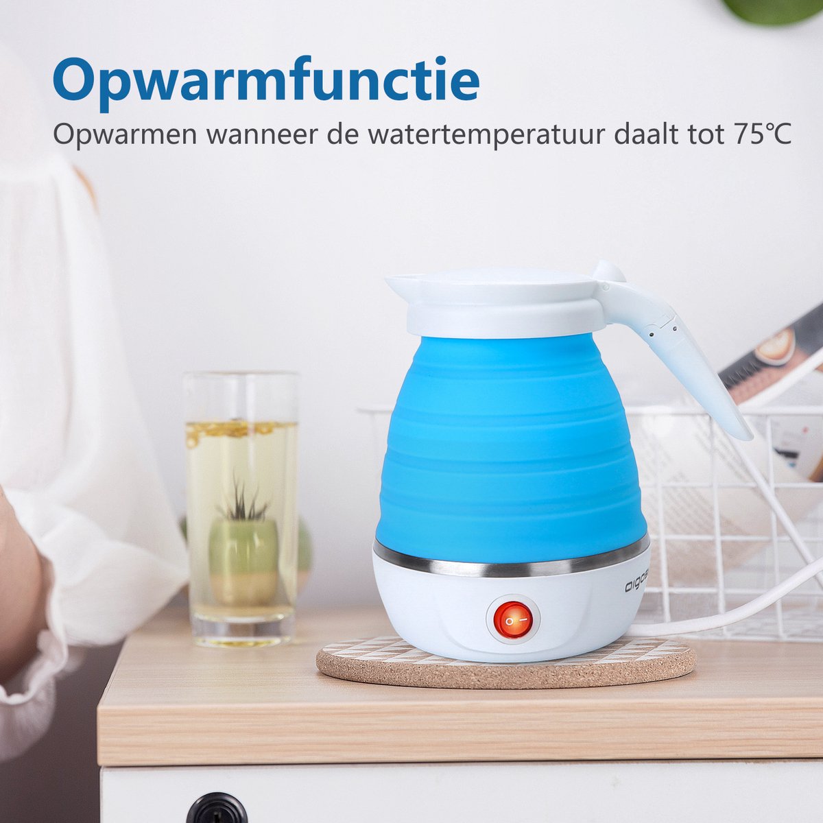 Aigostar - Reis/Mini Waterkoker -  0,6 liter - Blauw