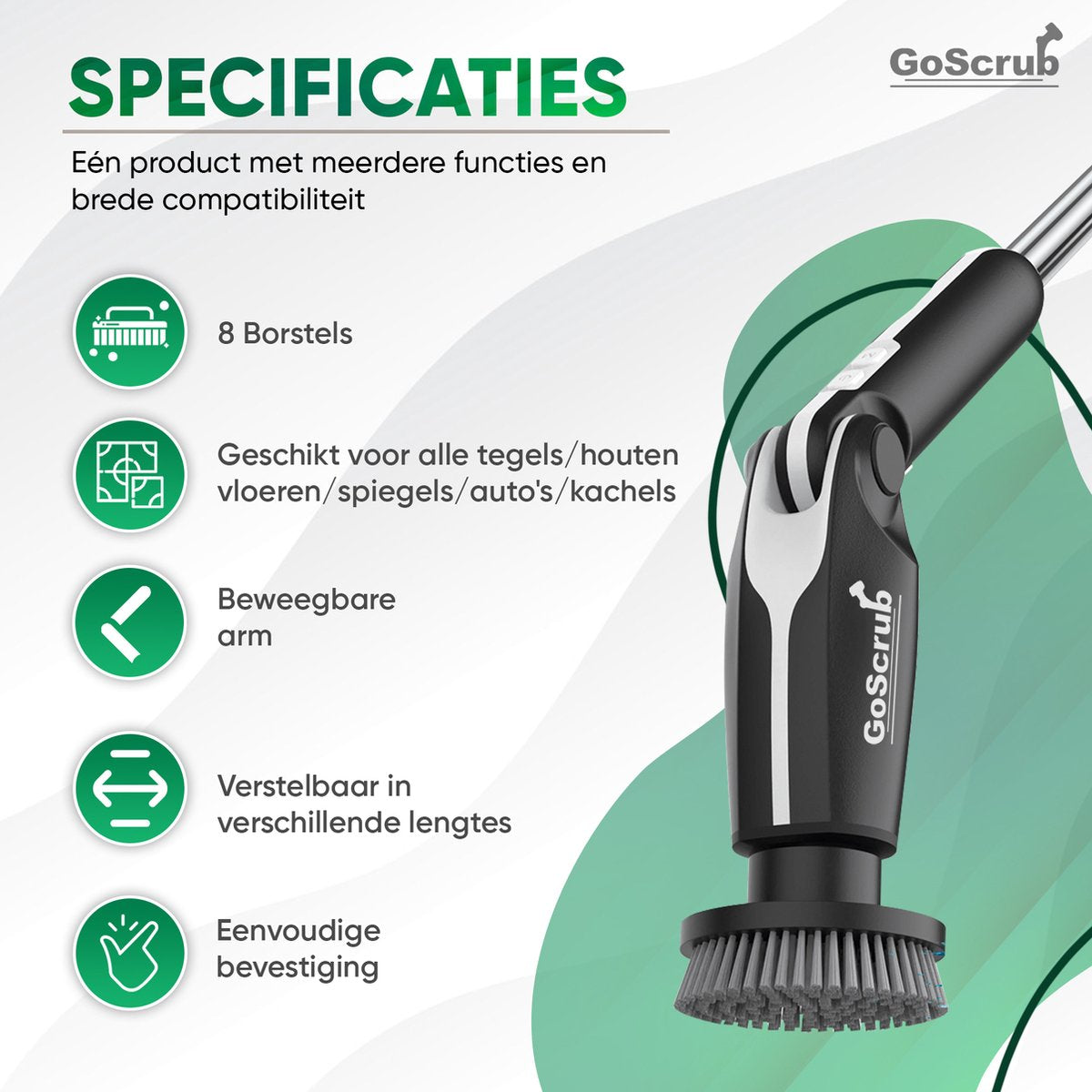 Elektrische Schoonmaakborstel – Elektrische Schrobber - Schrobborstel – Zwart - V1 - GoScrub® •
