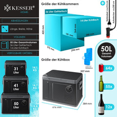 KESSER® Elektrische Koelbox - Compressor - tot -20°C - 49L - Zwart