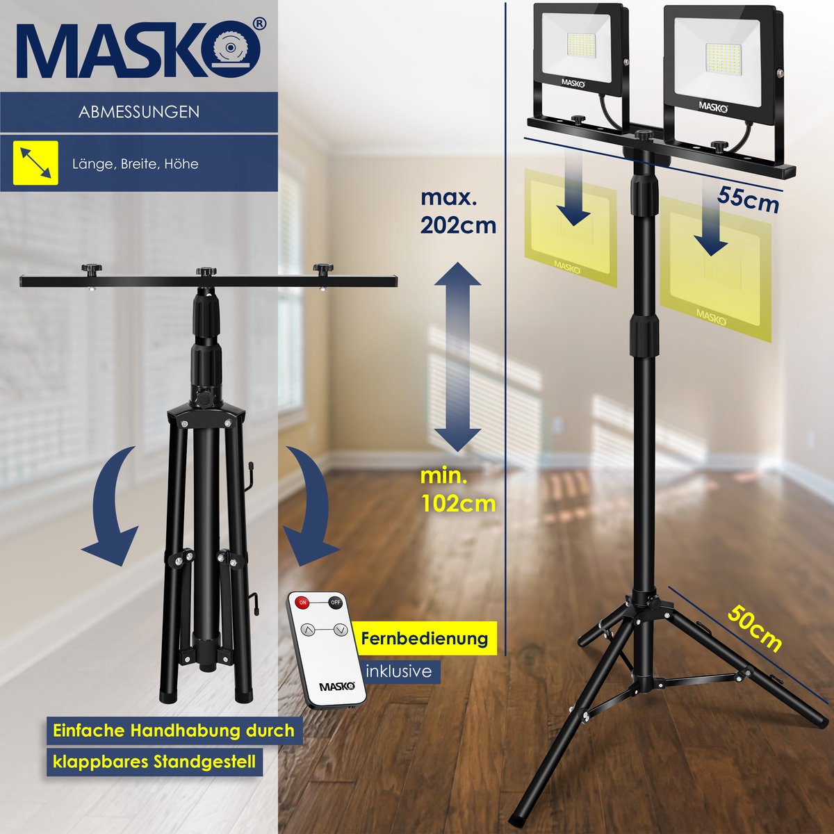 MASKO® LED Bouwlamp - 2x50W - Werklamp - IP65  - Zwart