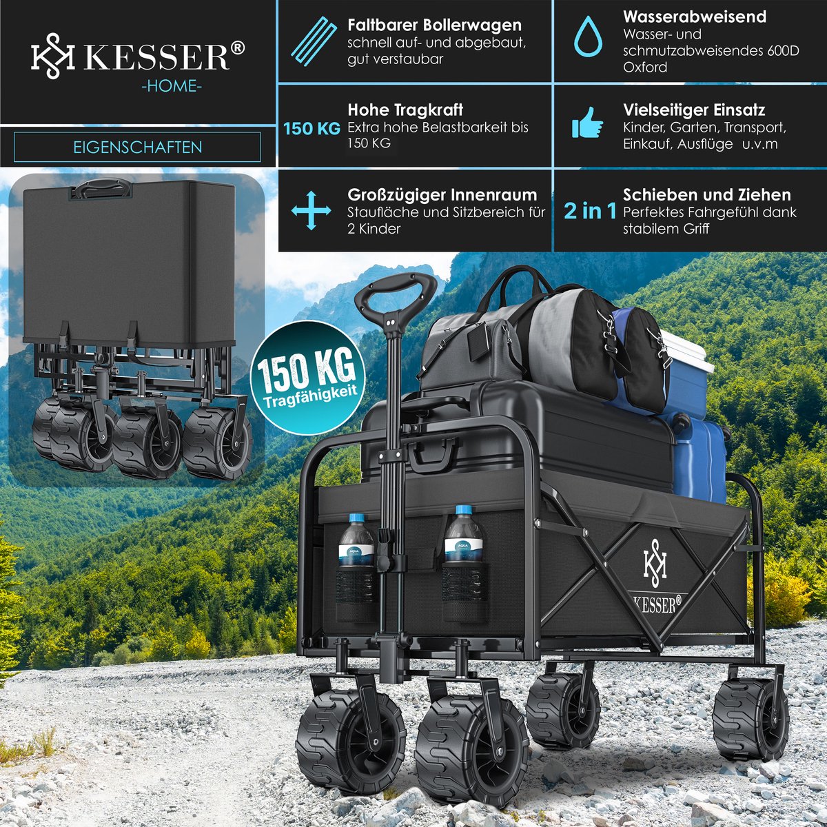 KESSER® Bolderkar - Opvouwbaar - Bolderwagen - Zwart