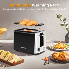 Aigostar 30A49 Delish - Broodrooster - Toaster - 2 Extra Brede Sleuven - 7 Warmteniveaus - Met Externe Grill - Reheat en Ontdooi-functie - 750W - Zwart