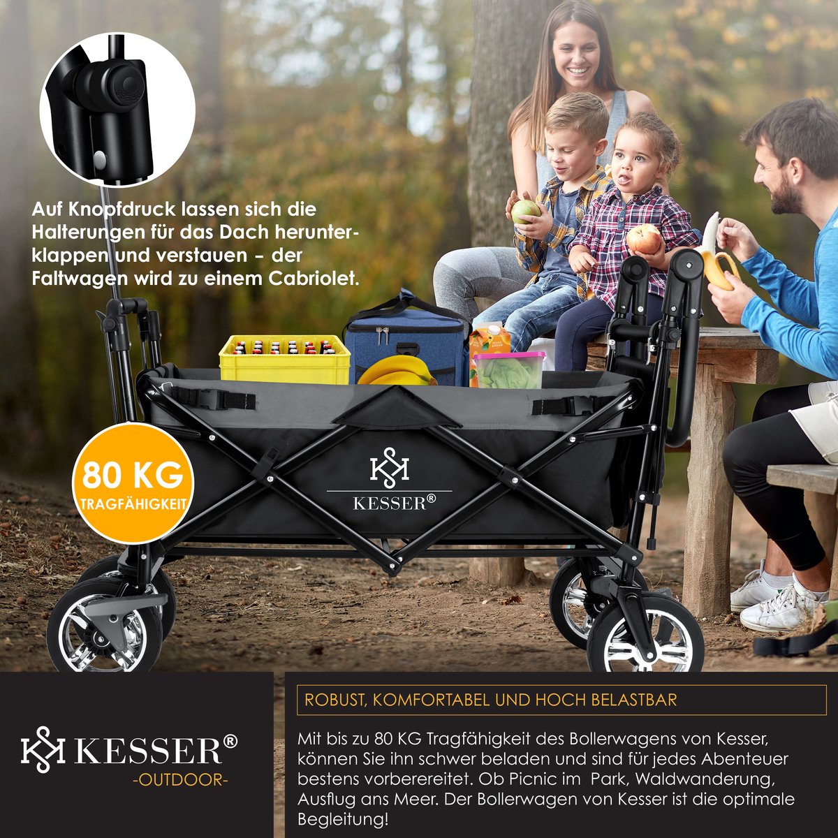 KESSER® Bolderkar - Opvouwbaar - Bolderwagen - Zwart •
