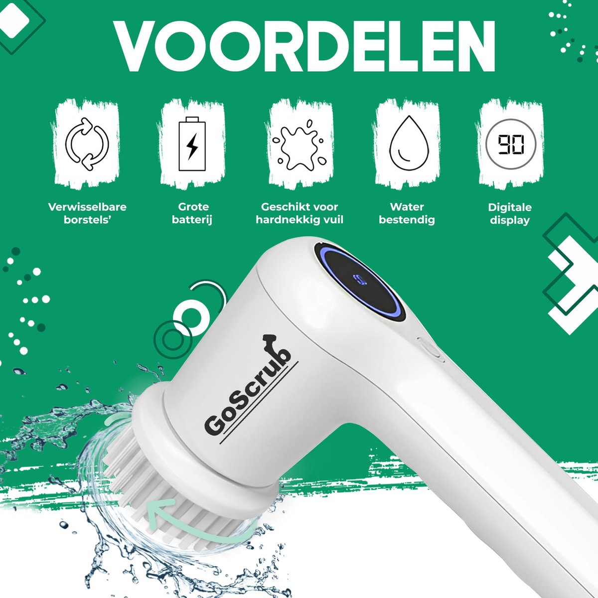 Elektrische Schoonmaakborstel – Elektrische Schrobber - Schrobborstel – Wit - Mini - GoScrub® •