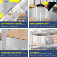 MASKO® Opbergrek - Stellingkasten - Set van 2 - Tot 875kg - Zilver •