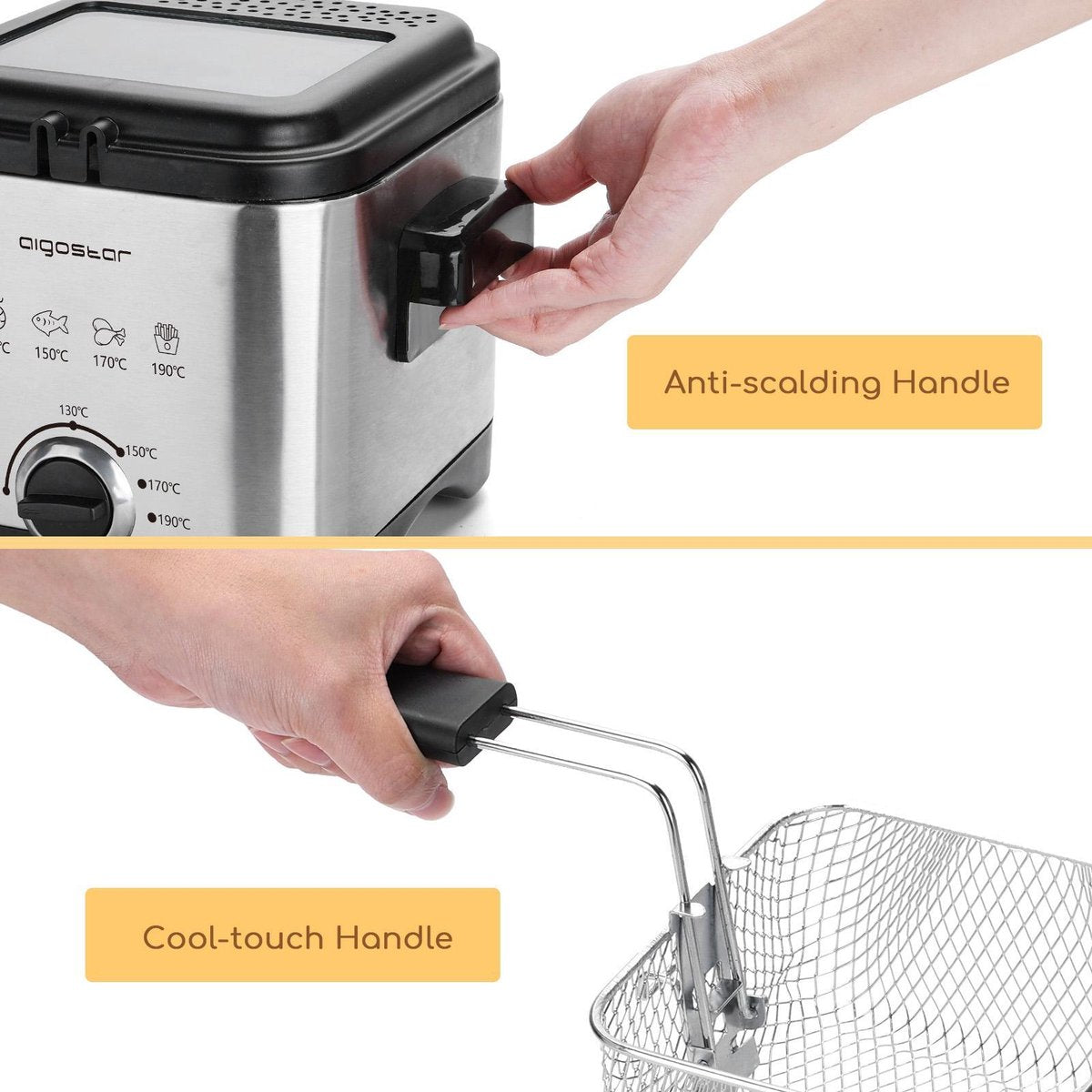 Aigostar Frituurpan - Regelbare thermostaat - Geurfilter - 1.5L •