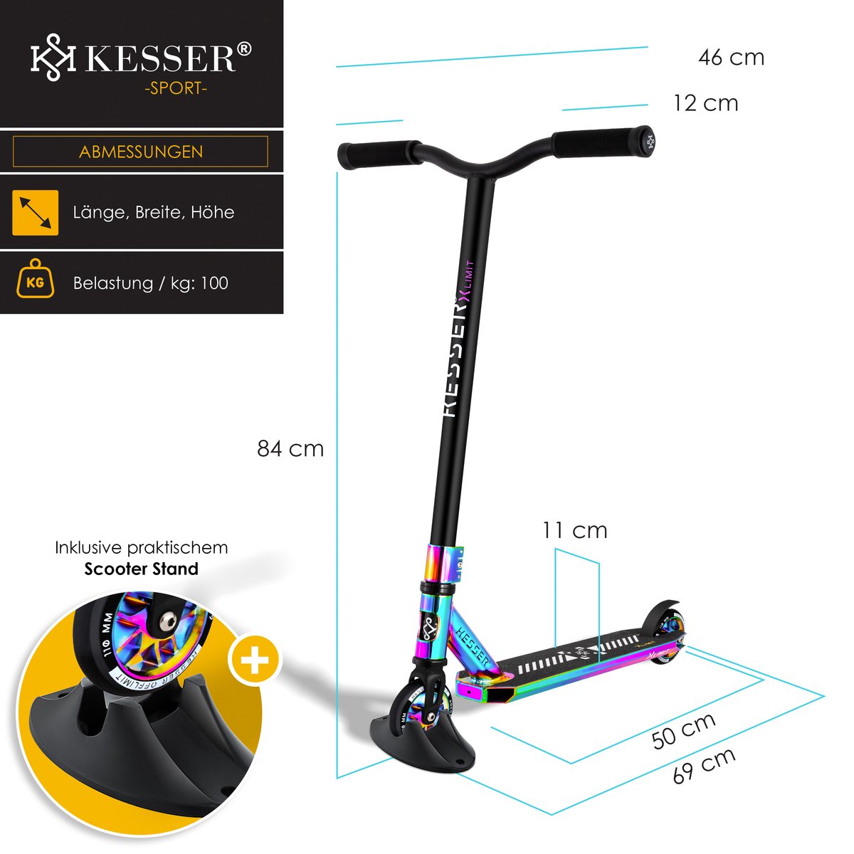 KESSER® Stuntstep - Step voor Volwassenen en Kinderen - Regenboog •
