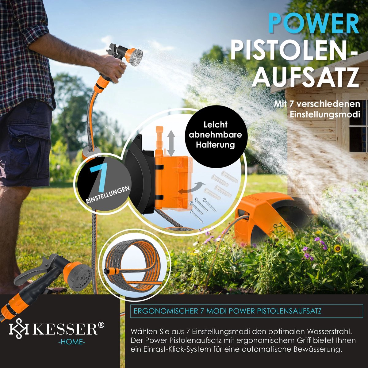 KESSER® Wandslangenbox slanghaspel met automatische tuinslanghaspel 15m