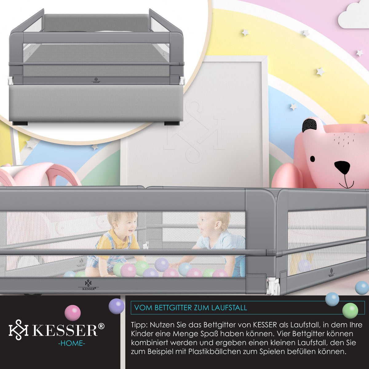 KESSER® Bedhekje - Kinderbedhek - Babybedhek - 150cm - Lichtgrijs