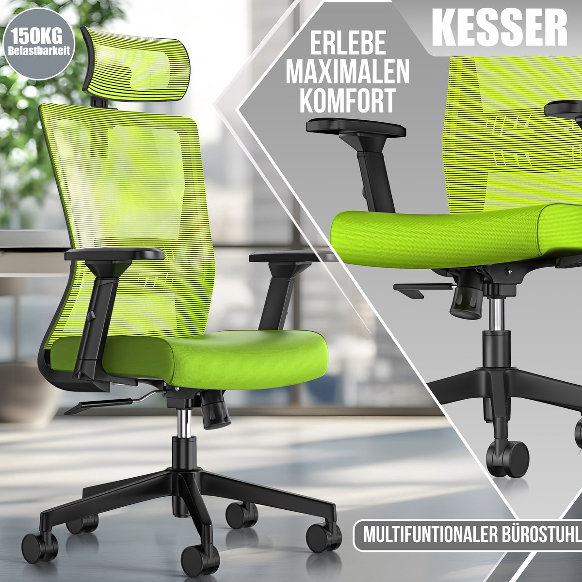 KESSER® Ergonomische Bureaustoel - Gamestoel - Office Chair - Groen