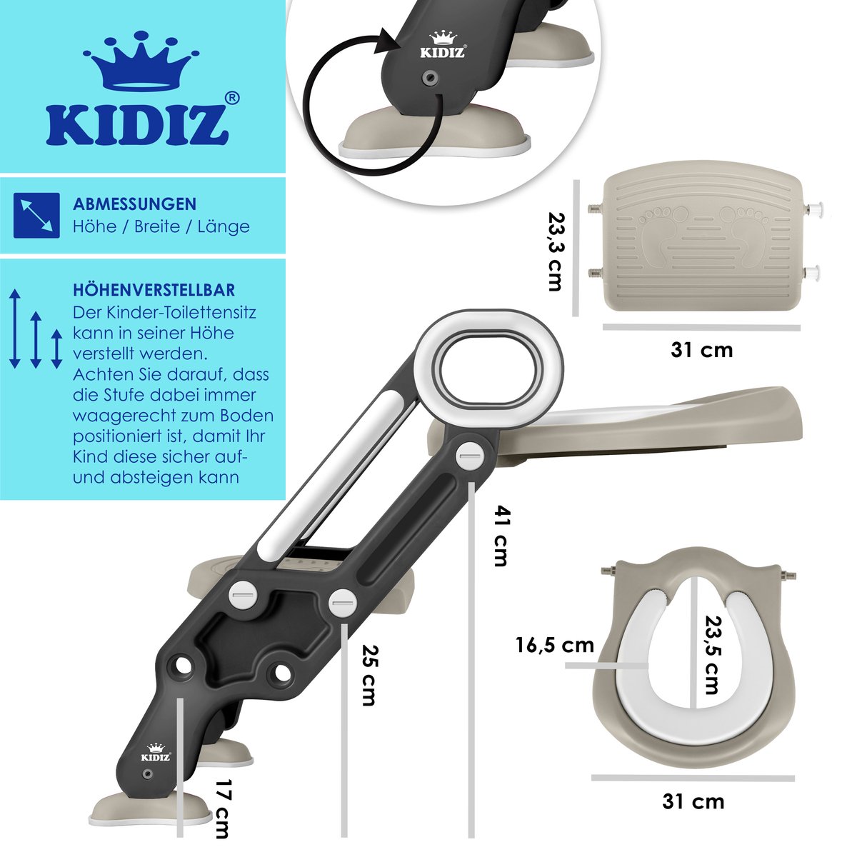 KIDIZ® WC Verkleiner - Potje Peuter - Toilettrainer - Grijs