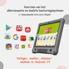 Olvy Kindertablet PRO - 6000 mAh - Vanaf 3 Jaar - 128GB - 4GB+4GB RAM - Ouder Control App - 10 Inch - Tablet - Tablet Kinderen & Volwassenen - Stevige Beschermhoes - 100% Kidsproof