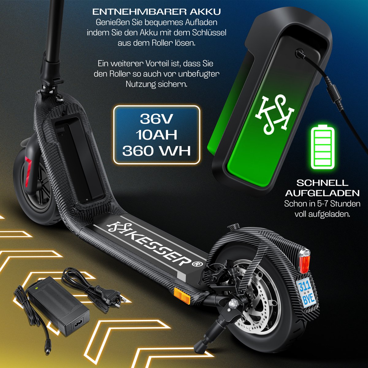 KESSER® Elektrische Step 10" E-Scooter Max. 25km/h - Electrische Scooter Bereik ±40km Opvouwbare 450W E-Step 10ah max. belasting tot 120 kg - Carboon